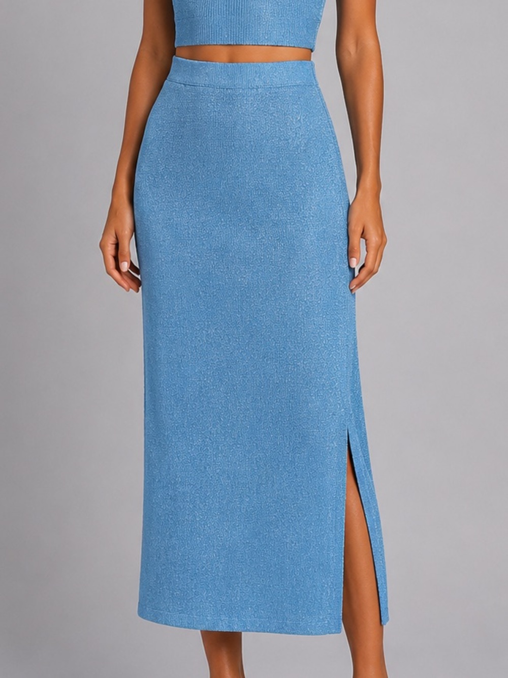🆕✨🦋House of Harlow1960 Blue Metallic Knit Midi Skirt Sparkly Party Size S Glam